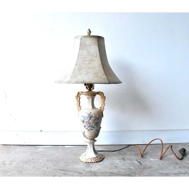 Shabby Chic Antique Ceramic Urn Lamp For Sale - Image 3 of 7