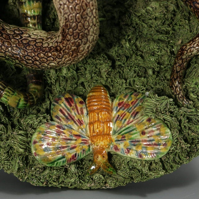 Victorian Cunha Palissy Majolica Snake and Lizard Wall Plate For Sale - Image 3 of 12