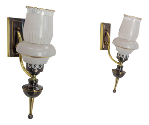 Neo-Classical Sconces in Brass & Glass, 1960s, Set of 2