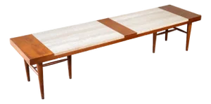1960s American of Martinsville Walnut & Travertine Coffee Table