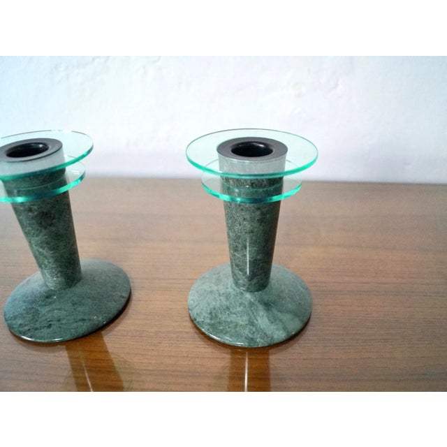 1980’s Post-Modern Memphis Style Marble & Lucite Candleholders - a Pair For Sale In Los Angeles - Image 6 of 12