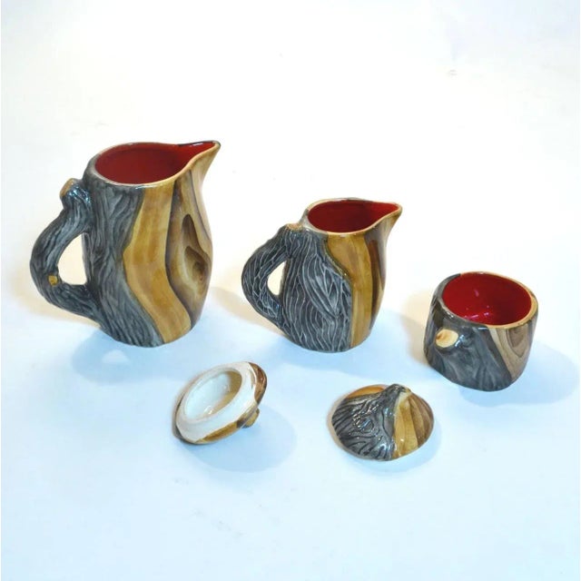 Mid-Century Modern Vintage Ceramic & Faux Wood Tea Set by Grandjean-Jourdan for Vallauris, Set of 9 For Sale - Image 3 of 11