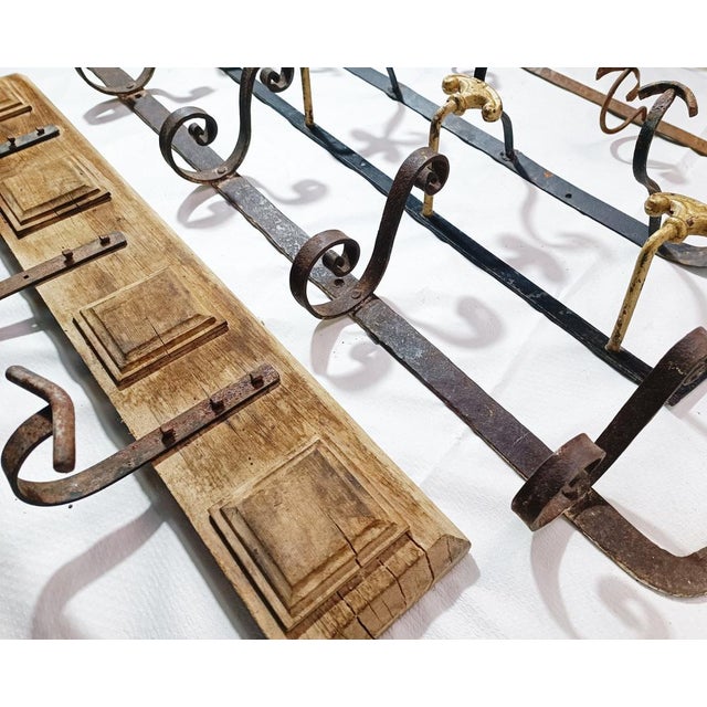 Antique Hangers in Wrought Iron & Wood, Set of 5, in Very Good conditions. Designed 1920 to 1949