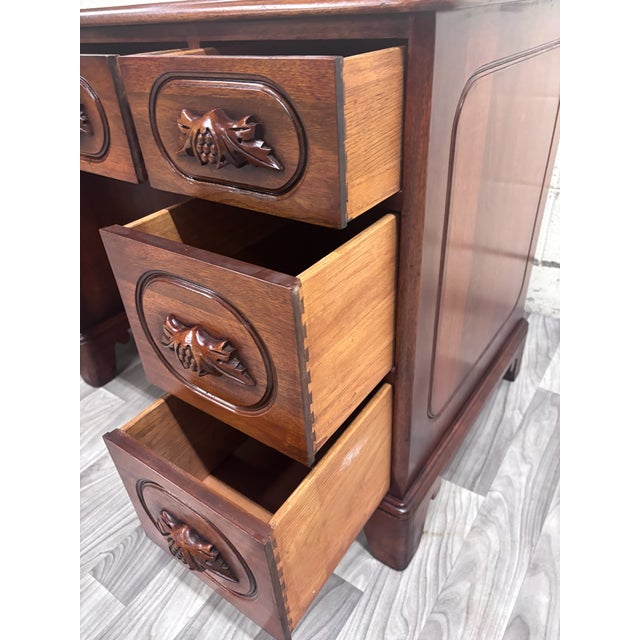 Wood VTG Davis Cabinet Co Lillian Russell Style Black Walnut Executive Writing Desk For Sale - Image 7 of 13
