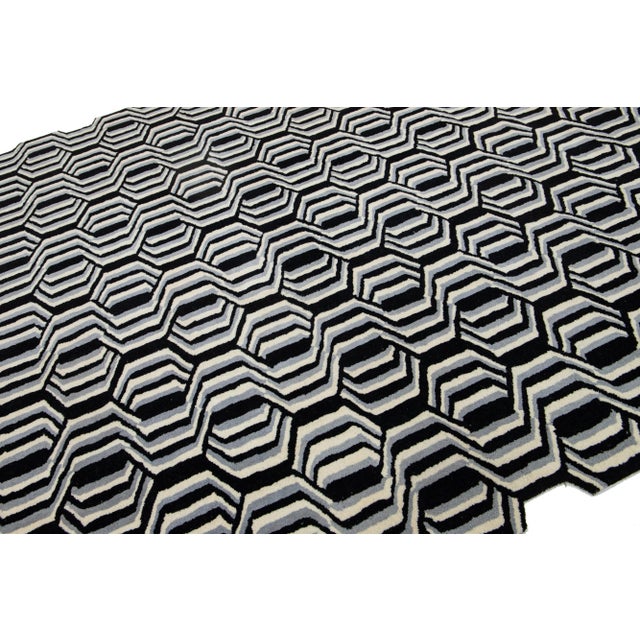 2020s Hand-Tufted Modern Wool Rug With Freestyle’s Crisp Graphic Pattern by Apadana For Sale - Image 5 of 10