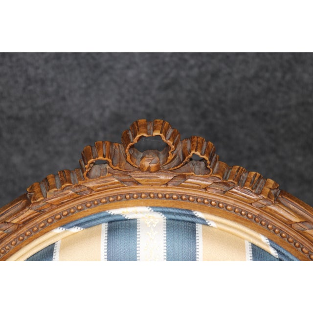 Brown Pair 1920's French Louis XVI Carved Armchairs With Silk Upholstery For Sale - Image 8 of 15