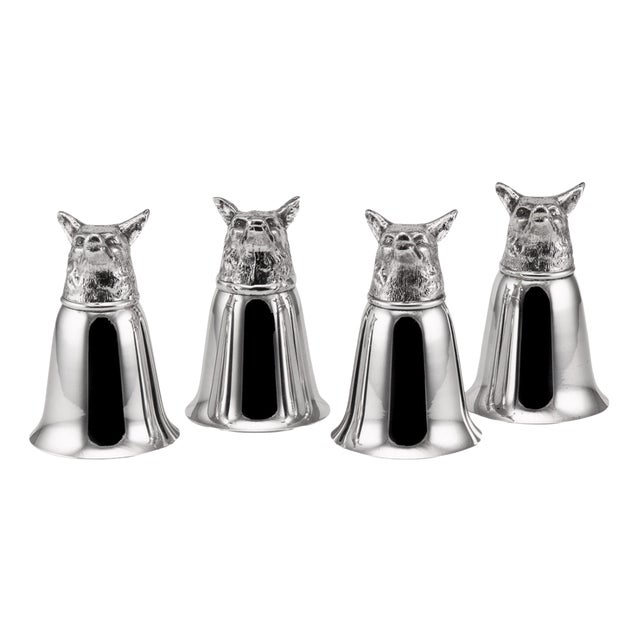 Mid 20th Century Italian Silver Plated Fox Stirrup Cups, 1970s, Set of 4 For Sale