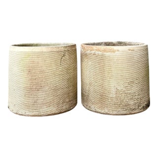 Vintage Ribbed Cement Planters - Pair For Sale