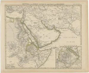 Antique Map of Africa and Arabia with Inset Map of Ethiopia and Eritrea, 1845