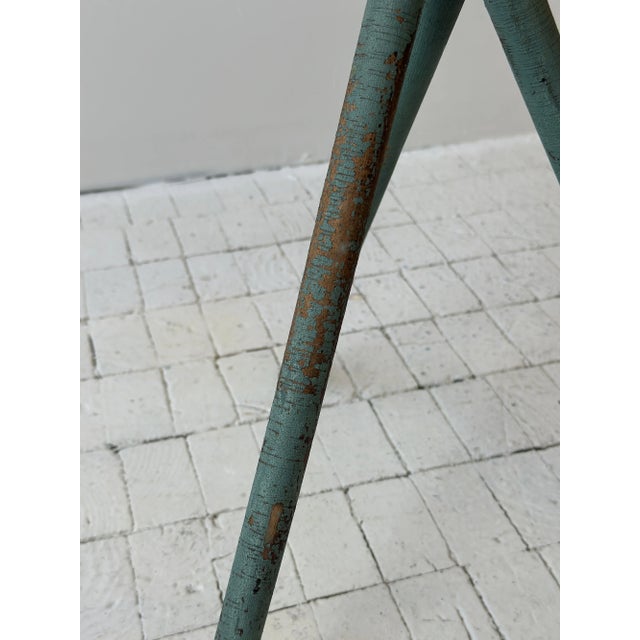 Antique Curly Maple Accent Table With Turquoise-Painted Tripod Base, Circa Early 20th Century For Sale - Image 16 of 17