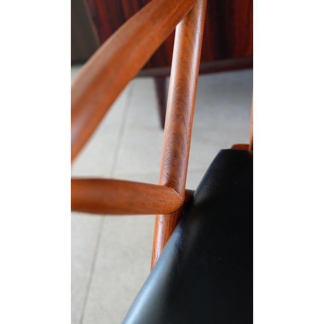 Brown 1960s Attributed to Benny Linden Danish Teak Rocking Chair | Reupholstered Black Leather For Sale - Image 8 of 13