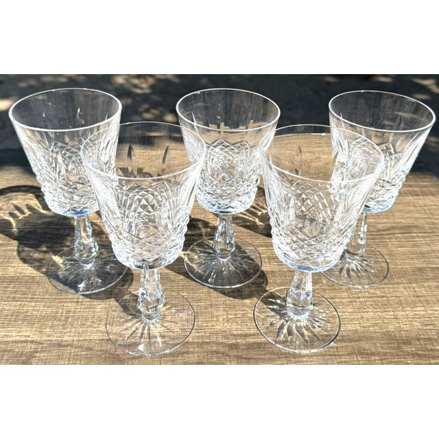 Traditional Late 20th Century Waterford Crystal Kenmare Water Goblets Set of 5 Signed Ireland For Sale - Image 3 of 11