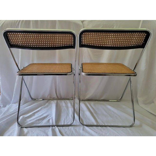 1970s Mid-Century Elios Italian Chrome and Cane Fold Chairs- a Pair For Sale - Image 4 of 13