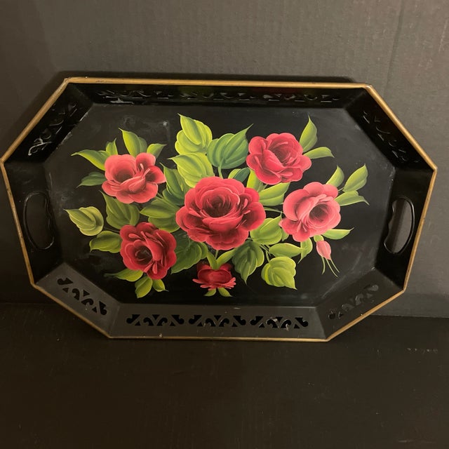 Antique Hand Painted Tole Tray Made for G Fox and Co For Sale In Boston - Image 6 of 11