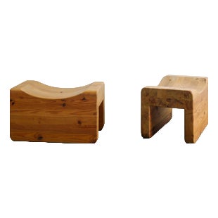 Vintage Swedish Sculptural Pine Stools or Tabourets, 1970s, Set of 2 For Sale