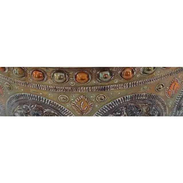 Brass Antique 19th Century Thanjavur Tri-Metal Bowl - Hand-Hammered Silver and Copper on Brass - Tanjore South Indian Art For Sale - Image 8 of 11