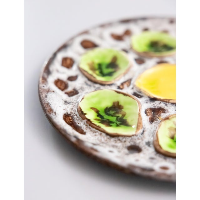 Vintage French Green & Yellow Lemon Majolica Oyster Plate, After Vallauris For Sale - Image 4 of 6