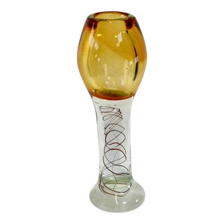 Mid-Century Murano Art Glass Chalice Vase With Internal Filigree Stem For Sale