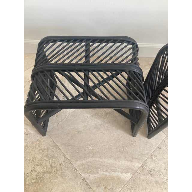 Mid Century Black Rattan Accent Tables in Chevron Pattern - A Pair For Sale In West Palm - Image 6 of 11