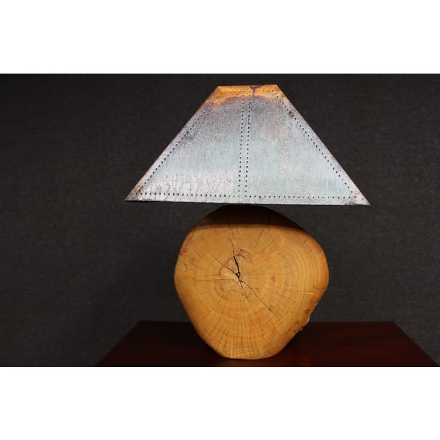 Silver Mid 20th Century Mid Century Modern Oversized Live Edge Wood Table Lamp With Patinated Copper Shade For Sale - Image 8 of 12