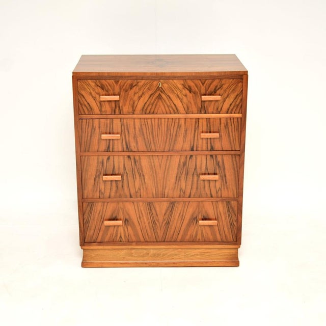 A stunning original Art Deco figured walnut chest of drawers. This was made in England, it dates from the 1930’s. The...