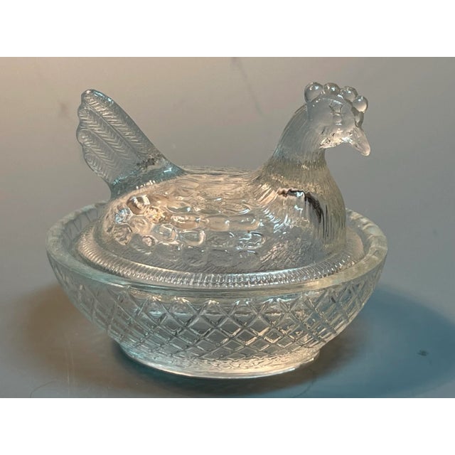 Vintage Glass Chicken Hen on Nest Salt Cellar Miniature Dish For Sale - Image 6 of 8