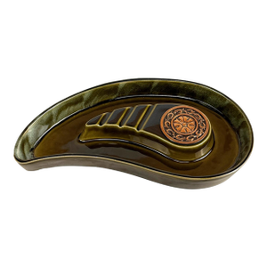 Mid-Century Olive Green Kidney Medallion Centerpiece Cigar Ashtray