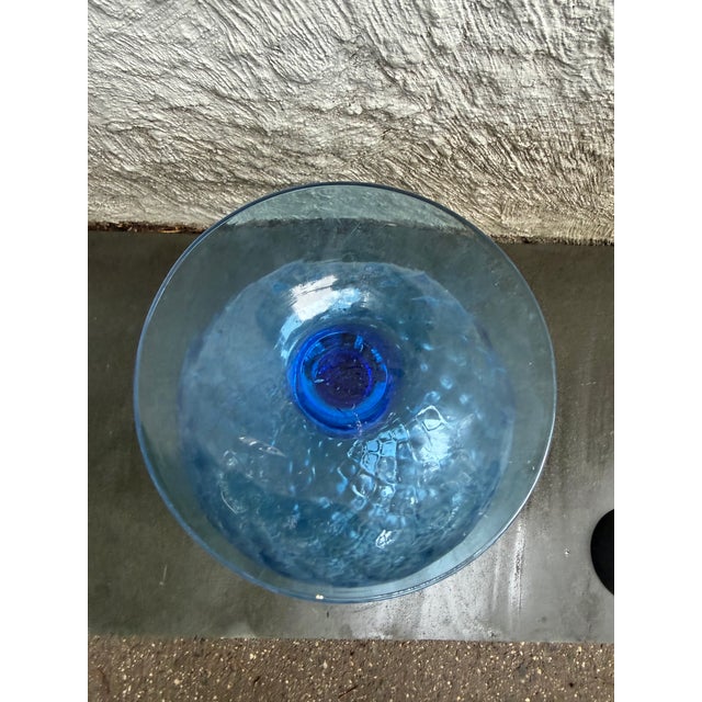 Empoli Huge Empoli Italy Optical Blue Glass Vase Goblet Brandy Sniffer 12 1/2” For Sale - Image 4 of 5