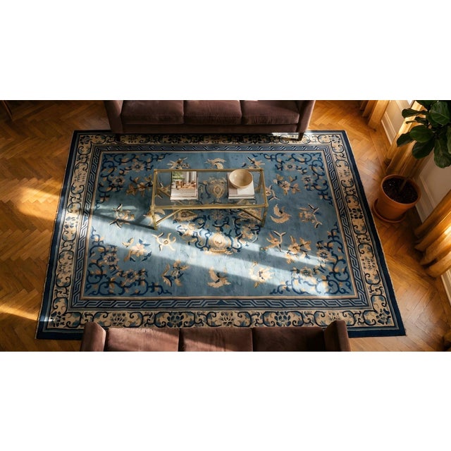 Majestic Blue and Ivory Color With Animalistic and Florid Design Antique Chinese Peking Rug For Sale - Image 14 of 15