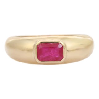 Gypsy Set Ruby Chunky Ring Size 6 in 14k Solid Gold For Sale