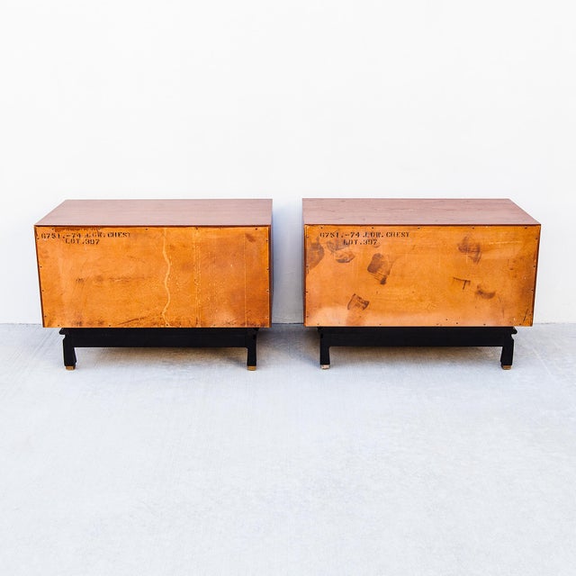 1960s Restored American of Martinsville Walnut & Brass Two Drawer Commodes / Nightstands For Sale - Image 13 of 15