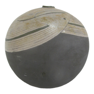 Frank Boyden Oregon Studio Raku Earthenware Pottery Incised Fish Globular Vase