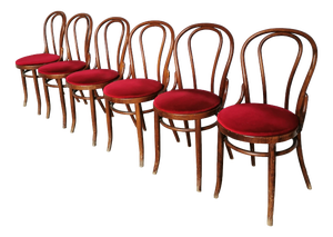 Vintage Bentwood Dining Chairs with Red Upholstery, 1970s, Set of 6