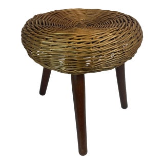 1960s Mid-Century Coastal Chic Tony Paul Wicker Tripod Stool For Sale