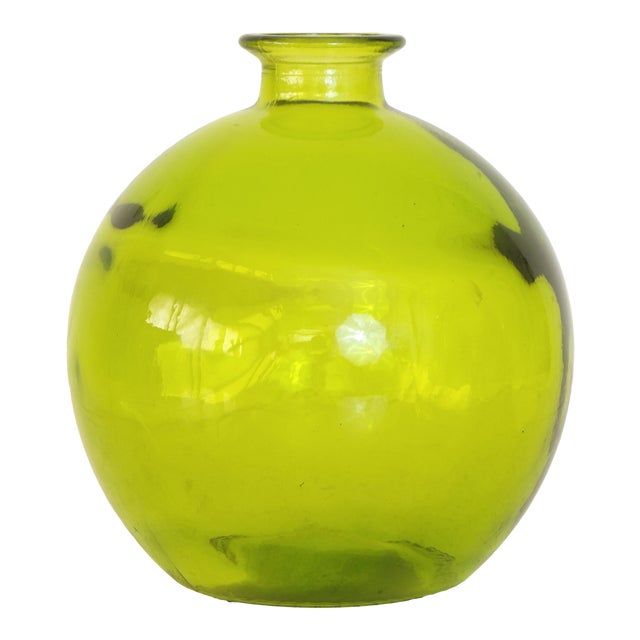 Mediterranean Style Spanish Handblown Green Recycled Glass Bottle For Sale