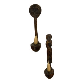 Late 20th Century Wood Carved Candle Sconces - Set of 2 For Sale