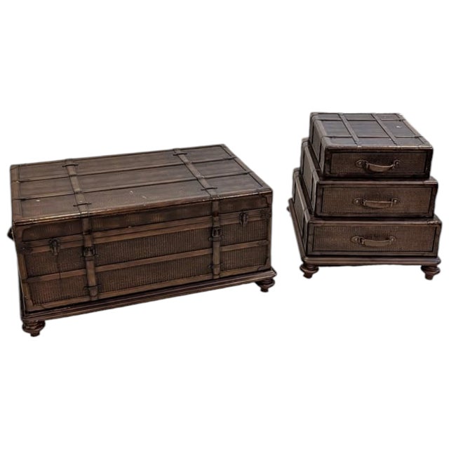 Coffee 1960s Exquisite "Old World" Charm and Rustic Elegance Set of Trunk-Style Coffee & Side Tables. For Sale - Image 8 of 8