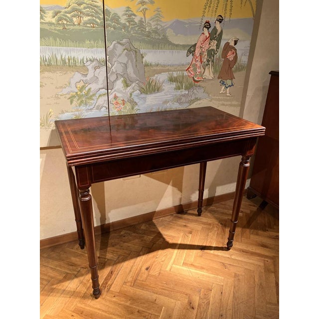 18th Century Italian Mahogany & Maple Inlaid Consoles or Folding Game Tables, Set of 2 For Sale - Image 3 of 18