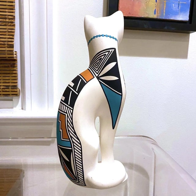 Ceramic Vintage Native American Style Pottery Cat. For Sale - Image 7 of 8