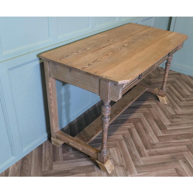 Wood Arts and Crafts Pitch Pine Writing Table, 1910 For Sale - Image 7 of 9