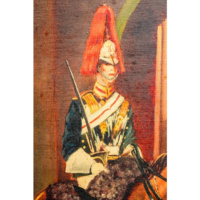 1930s Stately Ceremonial Guard British Military Soldier on Horse Royal Mews Oil Painting Art Home Wall Decor For Sale In New York - Image 6 of 14