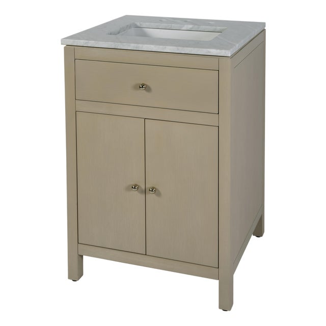 Nora 24 in. W Rectangular Wood & Marble Bathroom Vanity with Storage, Antique Taupe For Sale