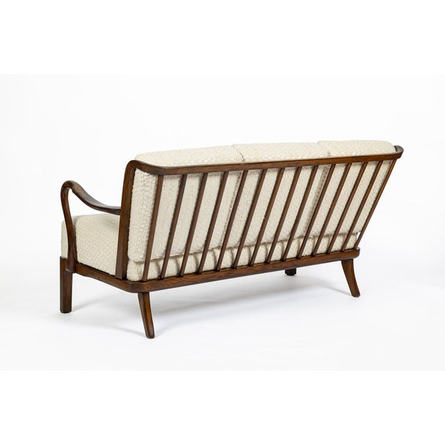 Danish Modern Solid Walnut Spindle Back Sofa in Schumacher Fabric, Circa 1960 For Sale In Detroit - Image 6 of 18