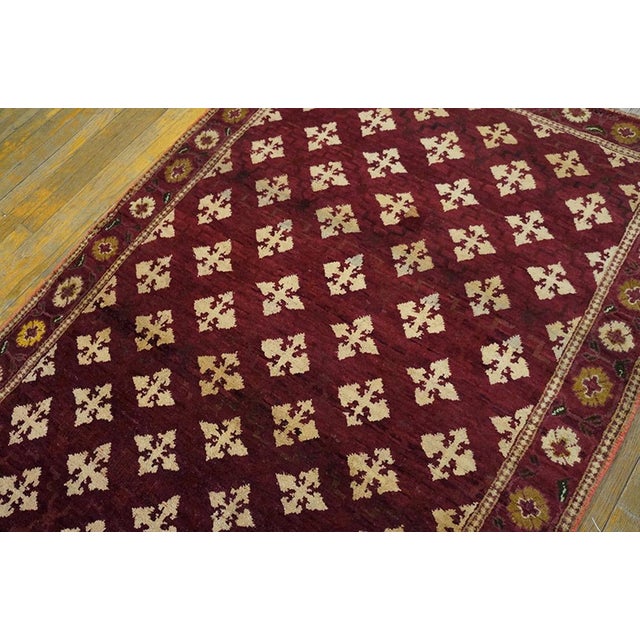 Antique Indian Agra rug, measures: 4' 0" x 6' 6". Antique Agra Small Scatter Size Wool Coral Rug, Circa Date: 1930s. This...