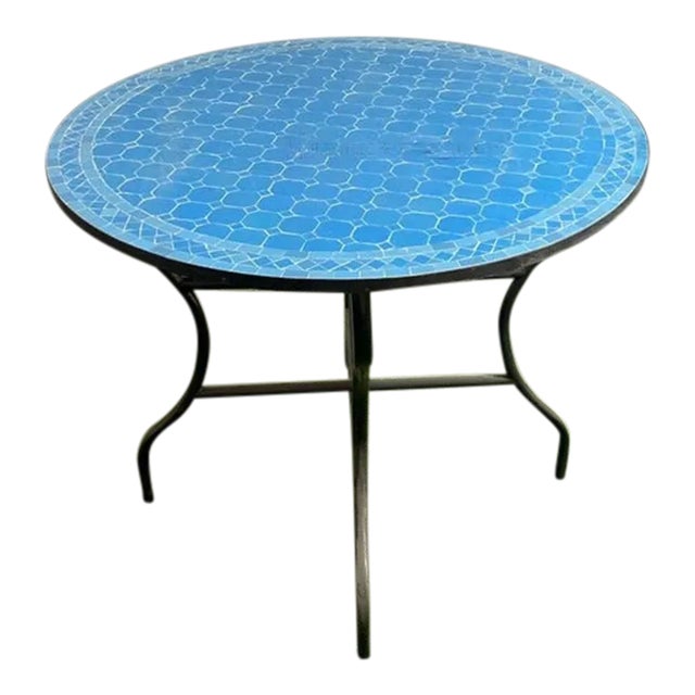 Moroccan Blue Zellige Handmade Tile Ceramic Table For Sale
