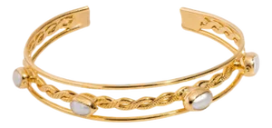 Trio Bubble Pearl Gold Cuff Statement Bracelet