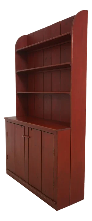 Country Red Paint Decorated Step Back Cupboard Hutch
