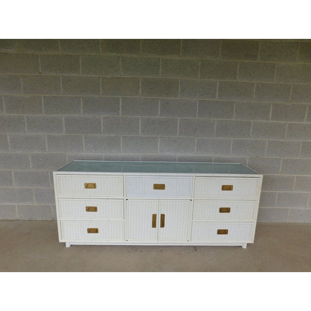 Ornamental & Decorative Materials Faux Bamboo Campaign Style Wicker Dresser Coastal Style Attributed to Henry Link For Sale - Image 7 of 16