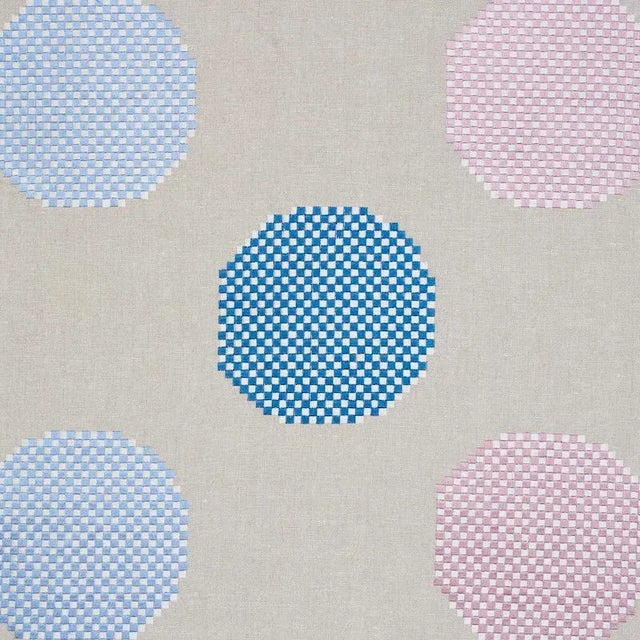 Contemporary Schumacher Hansen Embroidery Fabric in Blue & Lilac For Sale - Image 3 of 3