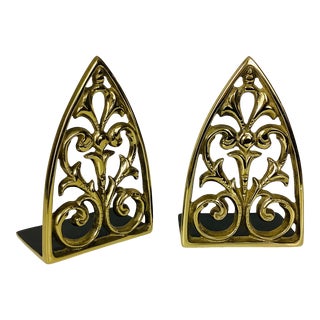 Vintage Brass Scroll Bookends - a Pair For Sale